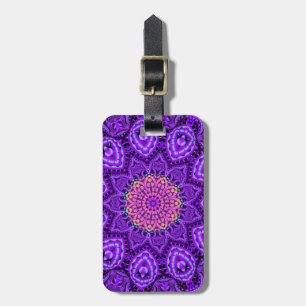 Ornate Purple Flower Vibrations Kaleidoscope Art Luggage Tag
