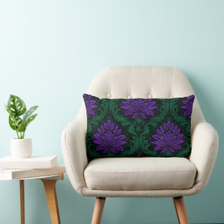 ORNATE PURPLE & GREEN HALLOWEEN FLOWERS & LEAVES LUMBAR CUSHION