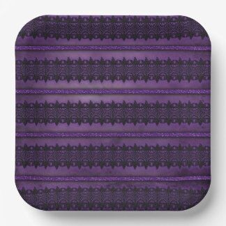 ORNATE PURPLE LACE LOOK PATTERNS PAPER PLATE