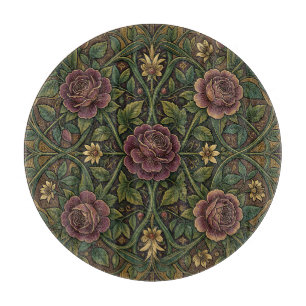 Ornate Purple Rose William Morris Style Floral Cutting Board