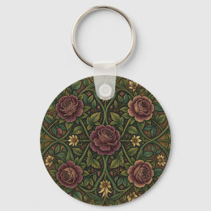 Ornate Purple Rose William Morris Style Floral Key Ring