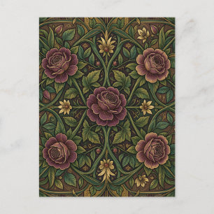 Ornate Purple Rose William Morris Style Floral Postcard