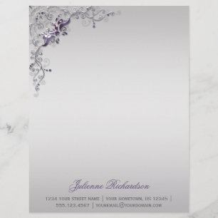 Ornate Purple Silver Floral Swirls Letterhead Template