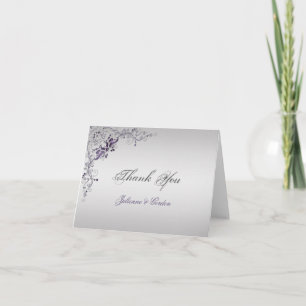 Ornate Purple Silver Floral Swirls Thank You Card