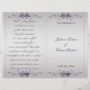 Ornate Purple Silver Floral Swirls Wedding Program