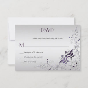 Ornate Purple Swirls on Silver RSVP Card