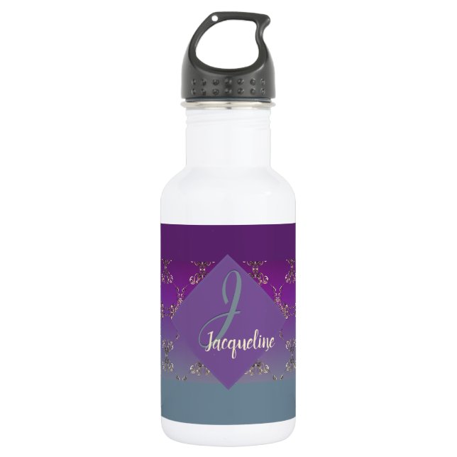 Ornate Purple Teal Monogram  532 Ml Water Bottle (Front)