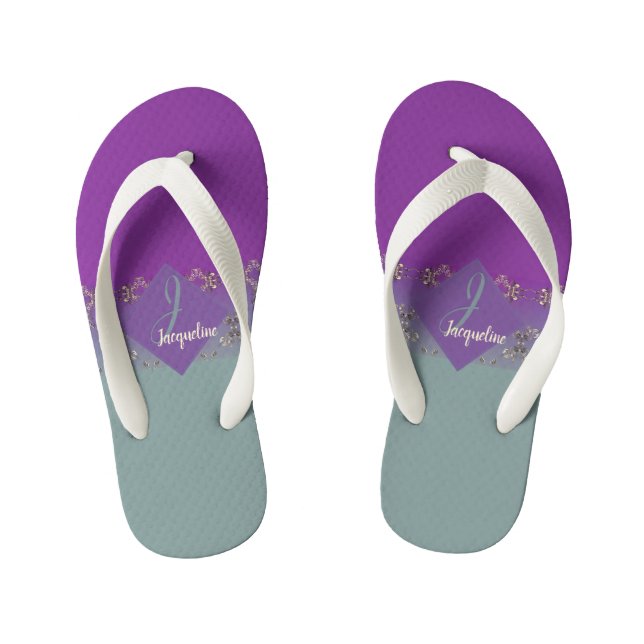 Ornate Purple Teal Monogram Pair of Flip Flops (Footbed)
