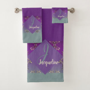 Ornate Purple Teal Monogram Towel