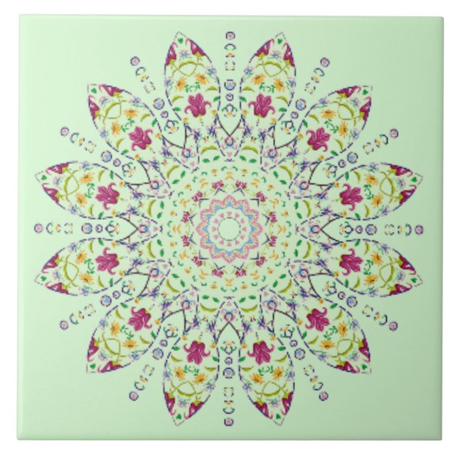 Ornate Purple Yellow Mandala  Ceramic Tile (Front)