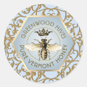 Ornate Queen Bee Honey Lid Label