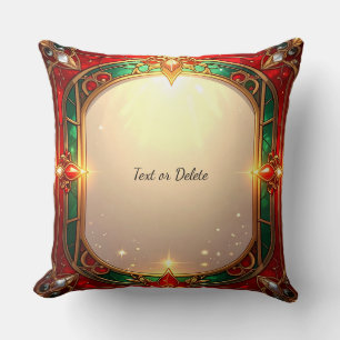 Ornate Red and Green Stained Glass Pattern Cushion