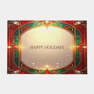 Ornate Red and Green Stained Glass Pattern Doormat