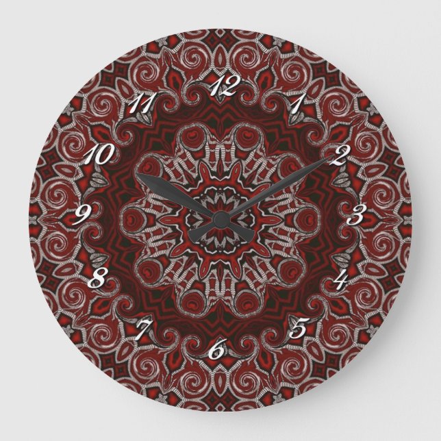 Ornate Red Bohemian Mandala Wall Clock (Front)