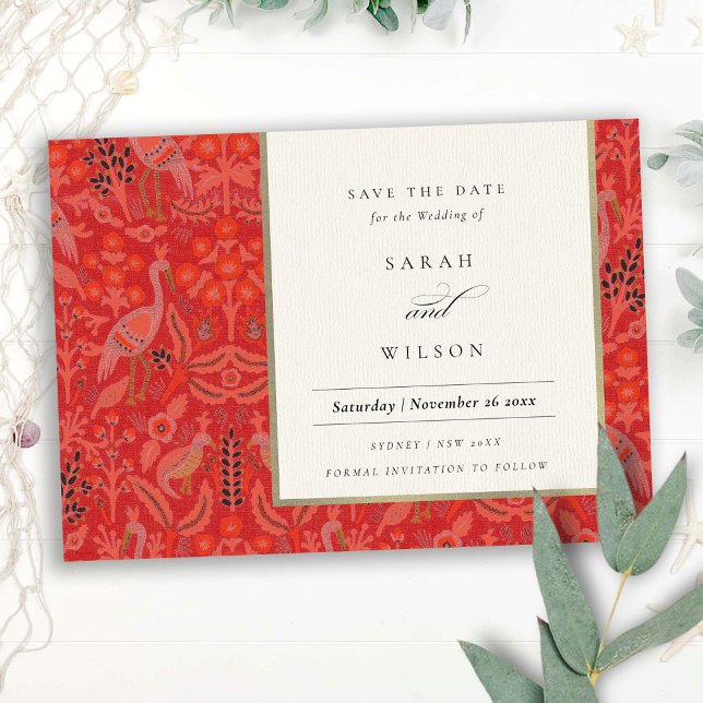 Ornate Red Classy Floral Peacock Save The Date Invitation (Creator Uploaded)