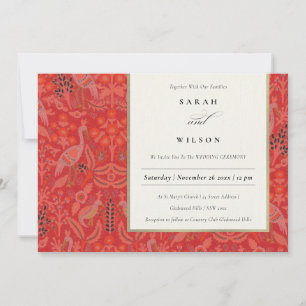 Ornate Red Classy Floral Peacock Wedding Invite