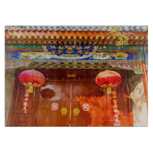 Ornate Red Door, Lanterns New Year Cutting Board