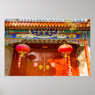 Ornate Red Door, Lanterns New Year Poster