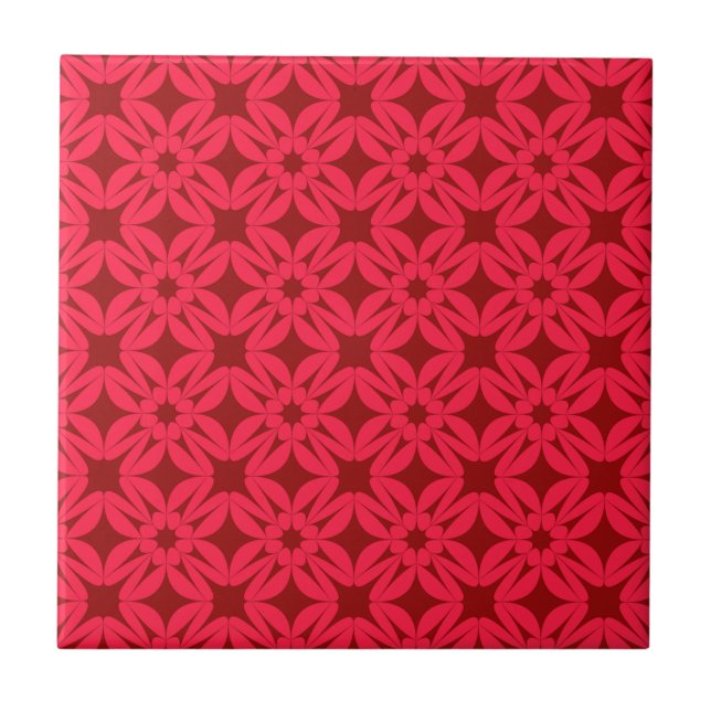 Ornate Red Geometric Pattern Ceramic Tile (Front)