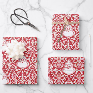 Ornate Red Grinch Pattern Wrapping Paper Sheet
