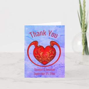 Ornate Red Heart Personalised Wedding Thank You Card