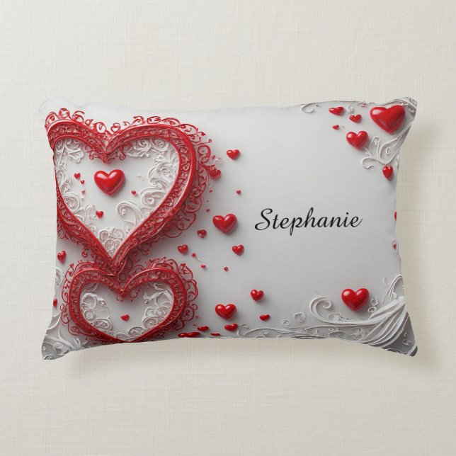 Ornate Red Hearts Decorative Frame Cushion (Front)
