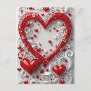 Ornate Red Hearts Decorative Frame Holiday Postcard