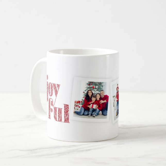 Ornate Red Joyful photo collage Christmas/Holiday Coffee Mug (Front Left)