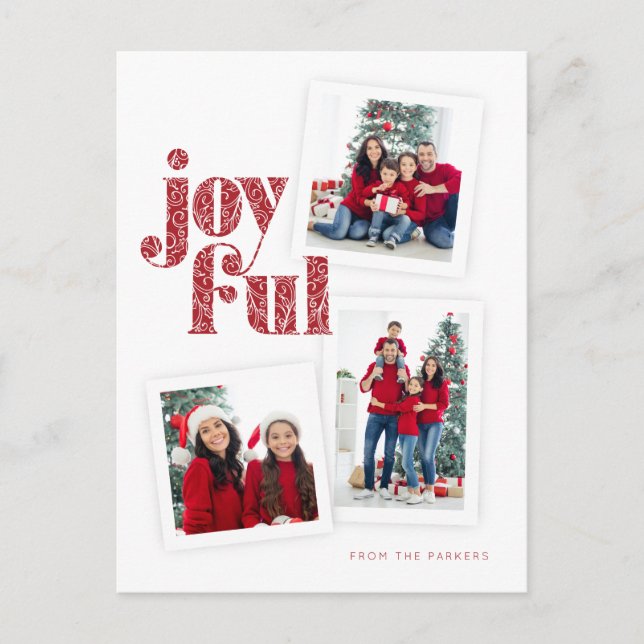 Ornate Red Joyful photo collage Christmas/Holiday Postcard (Front)