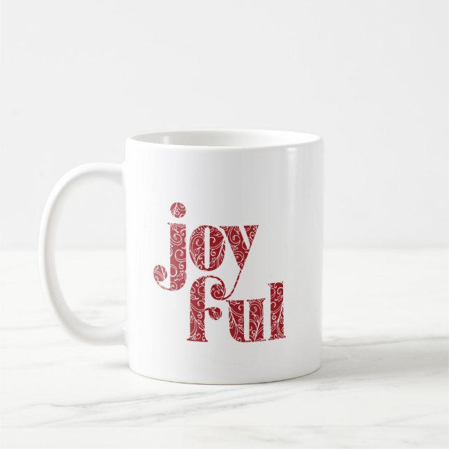 Ornate Red Joyful typography Christmas/Holiday Coffee Mug (Left)