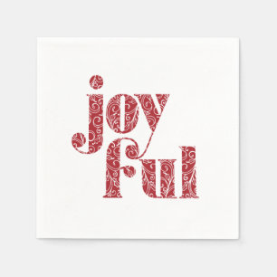 Ornate Red Joyful typography Christmas/Holiday Napkin