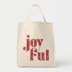 Ornate Red Joyful typography Christmas/Holiday Tote Bag