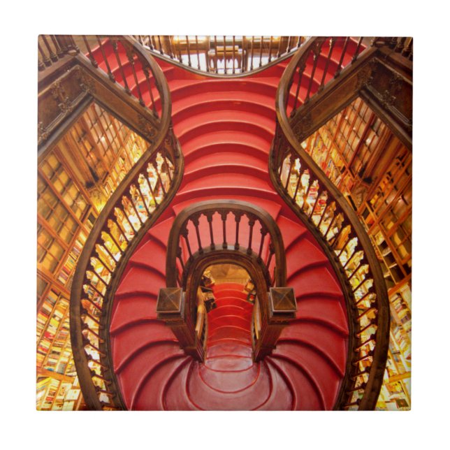 Ornate red stairway, Portugal Ceramic Tile (Front)