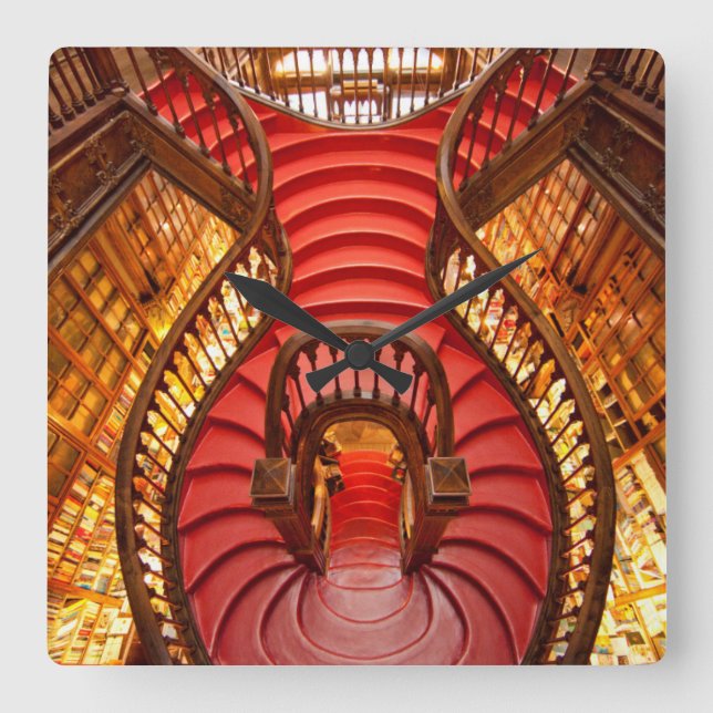 Ornate red stairway, Portugal Square Wall Clock (Front)