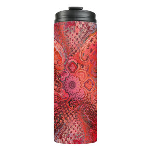 Ornate Red Symmetrical Paisley  Motif Thermal Tumbler