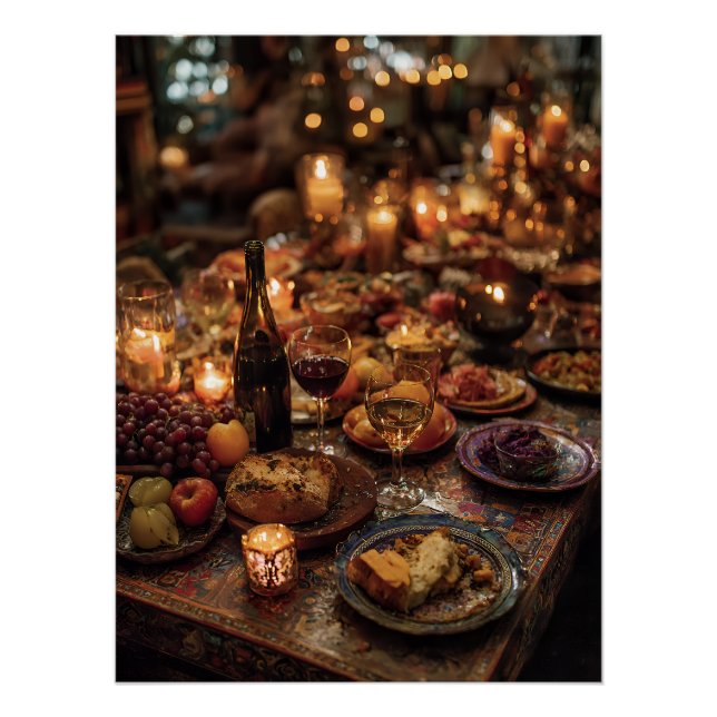 Ornate Red Wine Banquet Table Poster (Front)