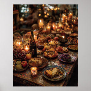 Ornate Red Wine Banquet Table Poster