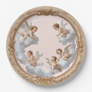 Ornate Rococo Cherub Pink Cloud Party Plate