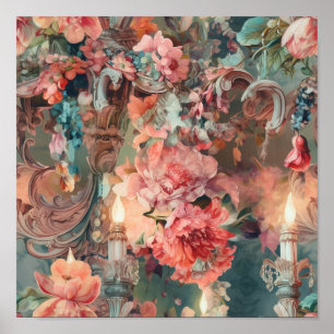 Ornate Rococo Colorful Florals Poster