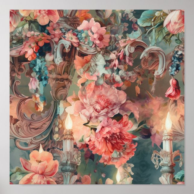 Ornate Rococo Colorful Florals Poster (Front)