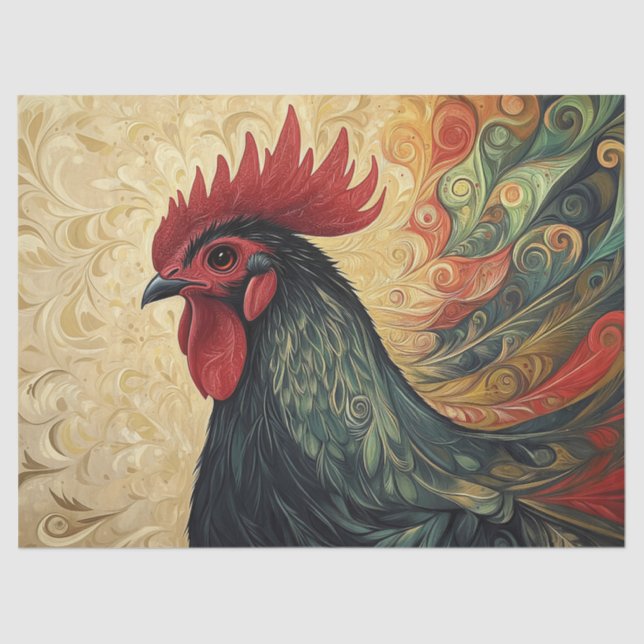 Ornate Rooster Portrait Decoupage Tissue Paper (Front)