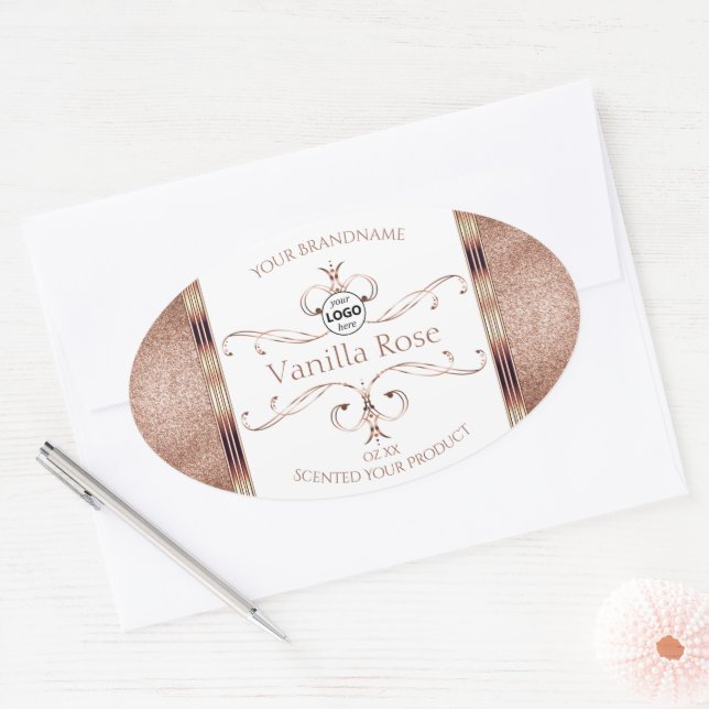 Ornate Rose Gold Glitter White Product Labels Logo (Envelope)