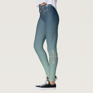 Ornate Rose Hearts on Blue Gradient Leggings