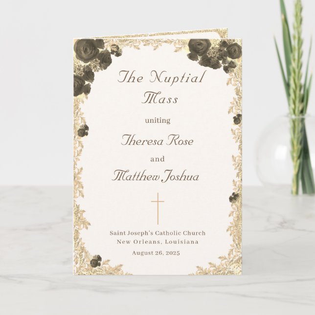Ornate Roses Catholic Wedding Program (Front)