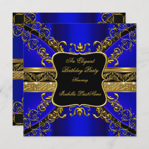 Ornate Royal Blue Black Gold Birthday Party 2 Invitation