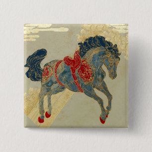 Ornate Royal Blue Horse 15 Cm Square Badge