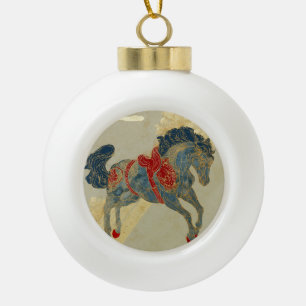 Ornate Royal Blue Horse Ceramic Ball Christmas Ornament