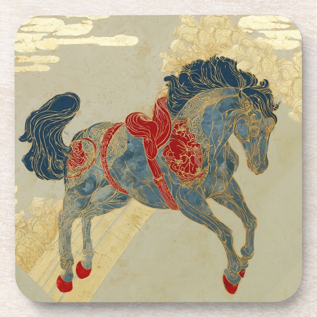 Ornate Royal Blue Horse  Coaster (Front)