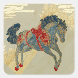 Ornate Royal Blue Horse Square Sticker