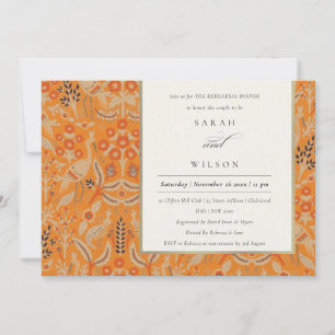 Ornate Rust Floral Peacock Rehearsal Dinner Invite